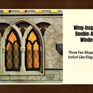 Wing-inspired double-arch window detail on Glen Sky Citadel 3D wooden puzzle model