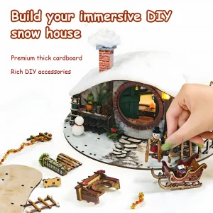 Magic Ring Snow House DIY miniature house kit components with sleigh and snowman accessories