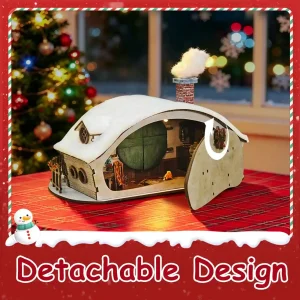 Detachable Magic Ring Snow House fantasy miniature house showing warm lighted indoor room