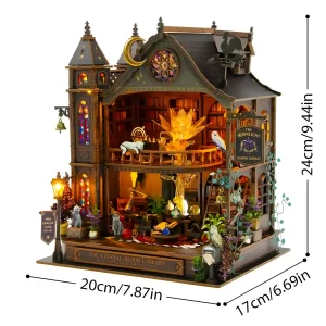The Eternal Bloom Library Miniature House dimensions diagram of warm LED wooden kit