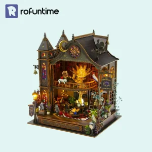 The Eternal Bloom Library Miniature House 558-piece DIY wooden kit with golden flower